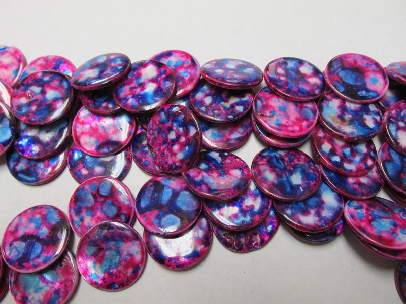 (image for) Pink, blue round flat shell beads #GG1021-14